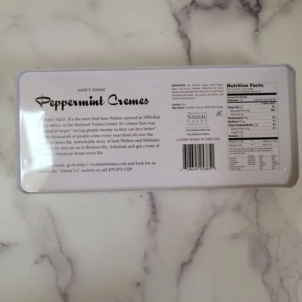 Peppermint cremes metal tin food storage container